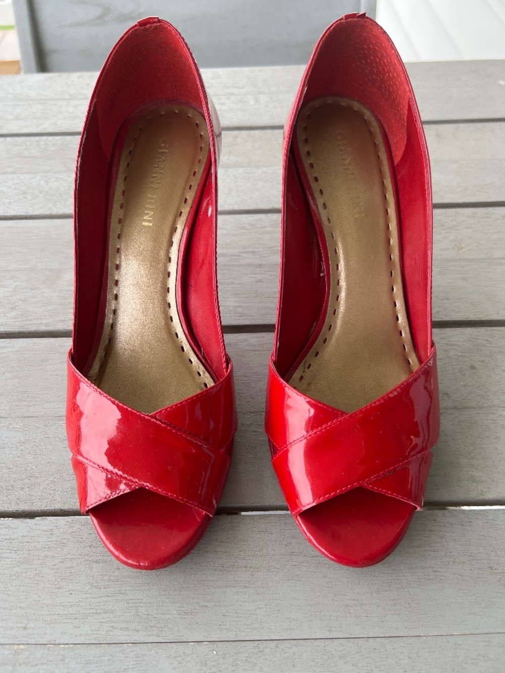 Red Patent Leather Peep toe Pimps